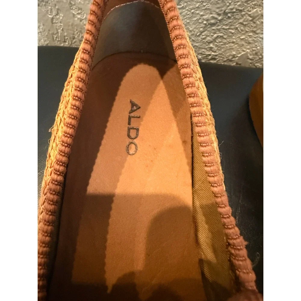 Aldo Mens Woven Raffia Style Loafers Tan Chevron Slip On Shoes Size 9 EUR 42